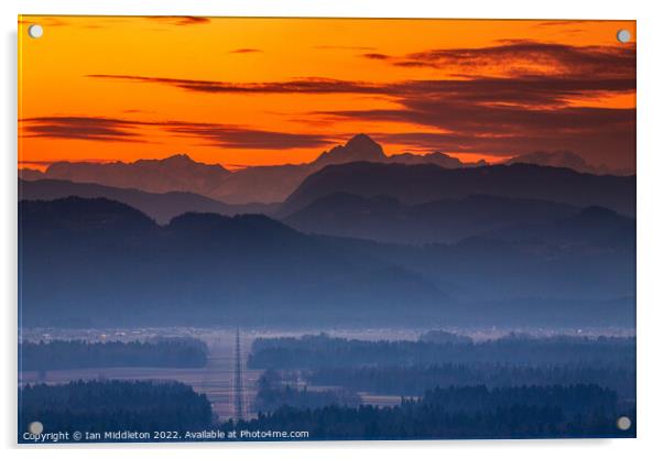 Julian Alps sunset Acrylic by Ian Middleton