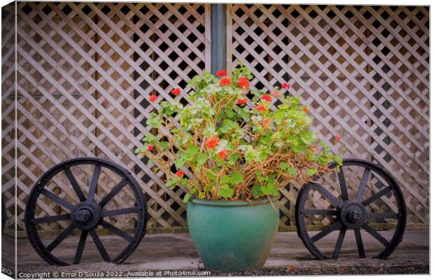 Flower Pot and Two Cart Wheels Canvas Print by Errol D'Souza