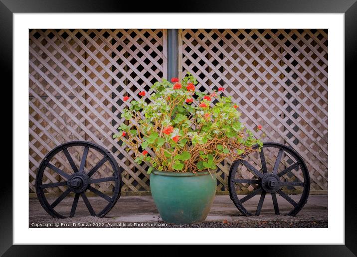 Flower Pot and Two Cart Wheels Framed Mounted Print by Errol D'Souza