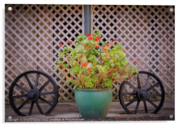 Flower Pot and Two Cart Wheels Acrylic by Errol D'Souza