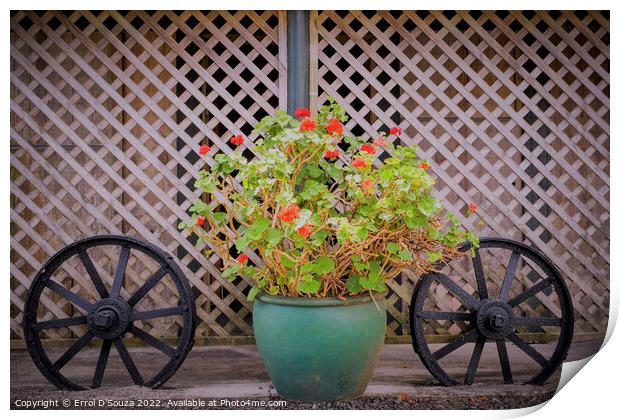 Flower Pot and Two Cart Wheels Print by Errol D'Souza
