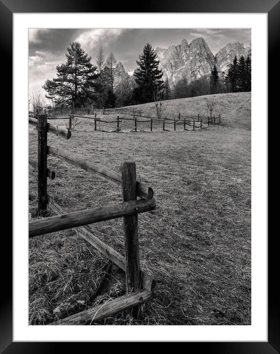 Mountain Pasture and Fence in the Dolomites Framed Mounted Print by Dietmar Rauscher