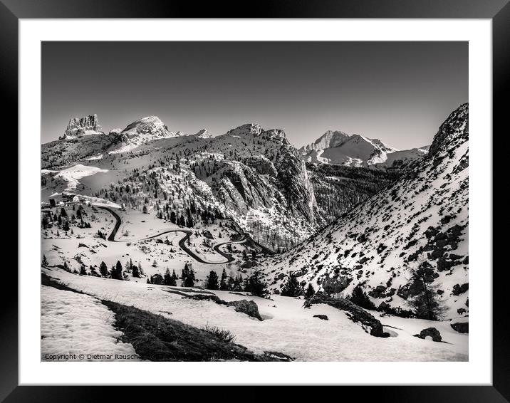 Falzarego Pass in the Dolomite Mountains in Winter Framed Mounted Print by Dietmar Rauscher