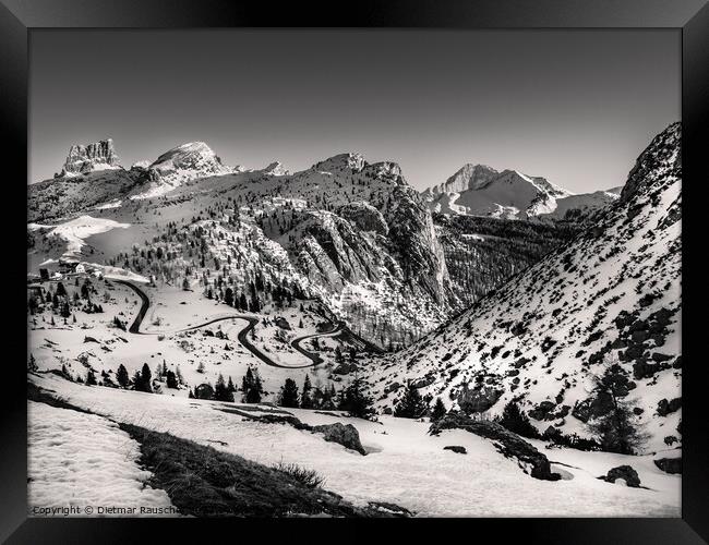 Falzarego Pass in the Dolomite Mountains in Winter Framed Print by Dietmar Rauscher