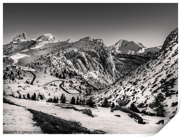 Falzarego Pass in the Dolomite Mountains in Winter Print by Dietmar Rauscher