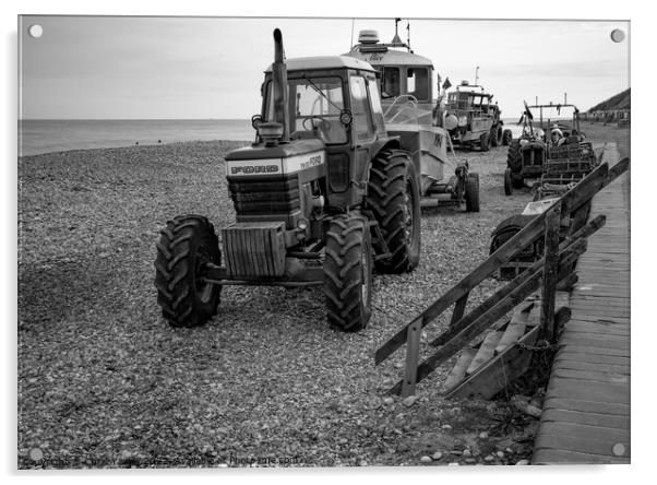 Crab fishing in Cromer in black and white Acrylic by Chris Yaxley
