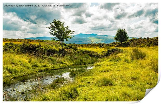 Pen y Fan and Corn Du from Mynydd Illtyd Common  Print by Nick Jenkins