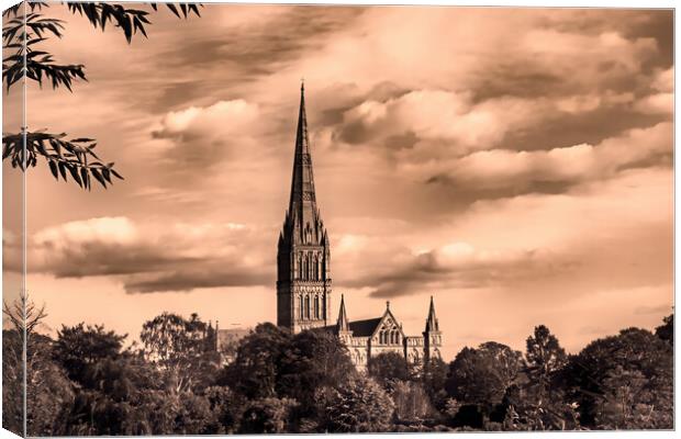 Salisbury Cathedral (Sepia) Canvas Print by Joyce Storey