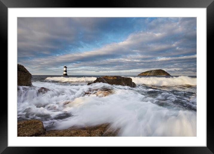 Trwyn Du Lighthouse and Puffin Island Framed Mounted Print by Dave Urwin