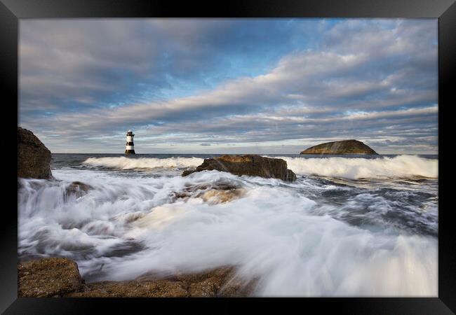 Trwyn Du Lighthouse and Puffin Island Framed Print by Dave Urwin