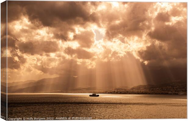 Gibraltar's Millan Straits Sunset Glow Canvas Print by Holly Burgess