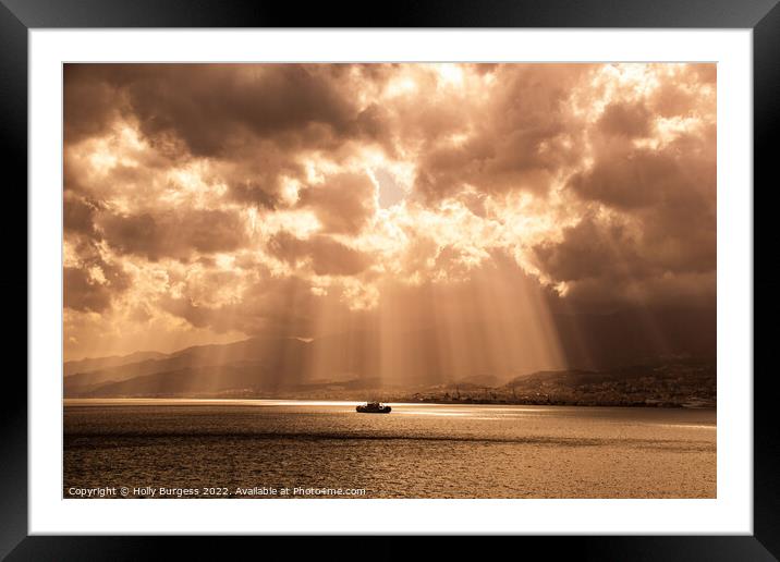 Gibraltar's Millan Straits Sunset Glow Framed Mounted Print by Holly Burgess