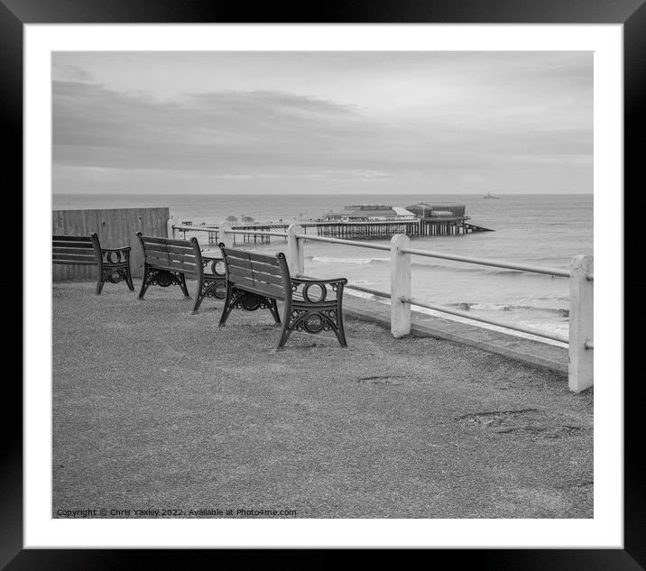 Benches on Cromer clifftop  Framed Mounted Print by Chris Yaxley