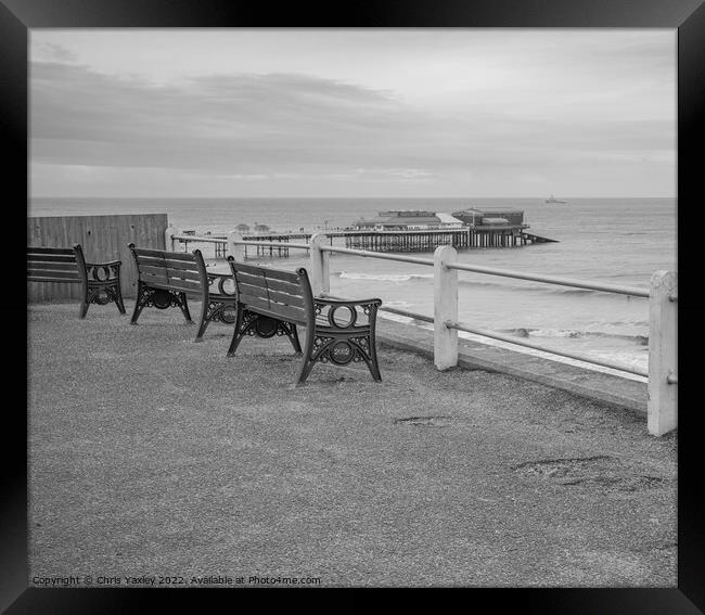 Benches on Cromer clifftop  Framed Print by Chris Yaxley