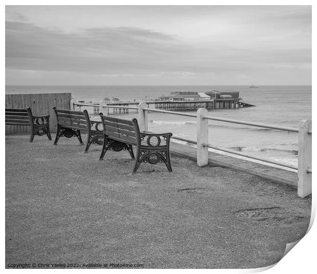 Benches on Cromer clifftop  Print by Chris Yaxley