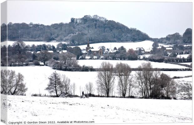 Somerset village of Chiselborough blanketed in snow Canvas Print by Gordon Dixon