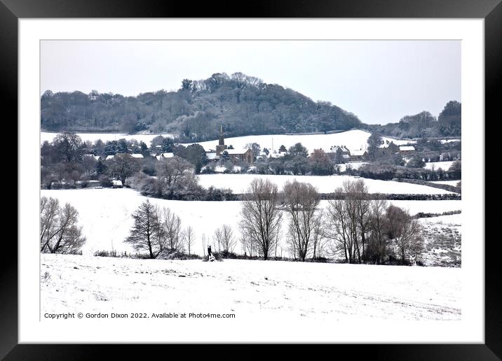 Somerset village of Chiselborough blanketed in snow Framed Mounted Print by Gordon Dixon