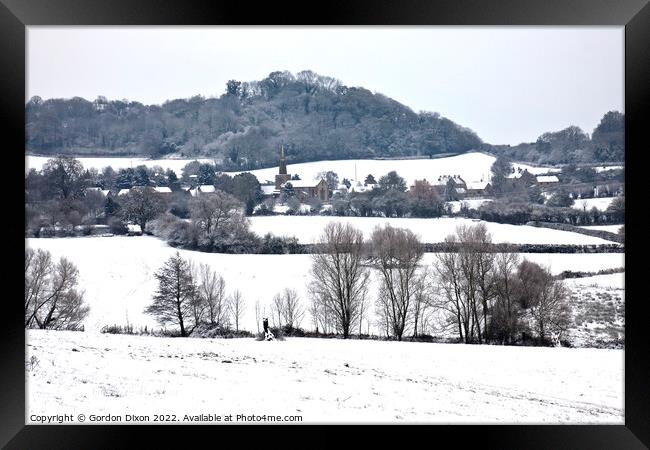 Somerset village of Chiselborough blanketed in snow Framed Print by Gordon Dixon