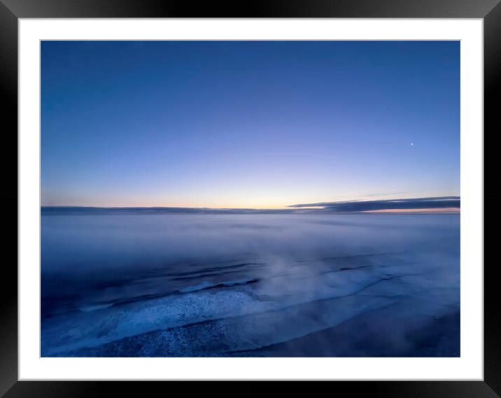 Morning sunrise on Atlantic Ocean with partial moon and star Framed Mounted Print by Thomas Baker