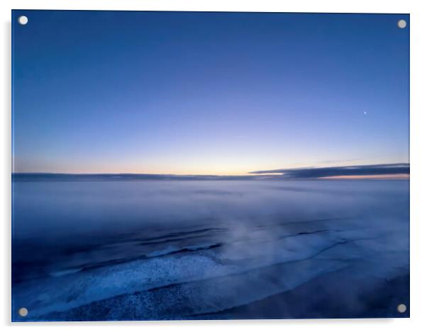 Morning sunrise on Atlantic Ocean with partial moon and star Acrylic by Thomas Baker