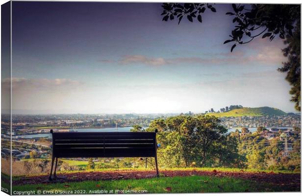Park Bench Looking out to Mangere Mountain Canvas Print by Errol D'Souza