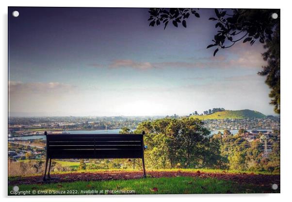 Park Bench Looking out to Mangere Mountain Acrylic by Errol D'Souza