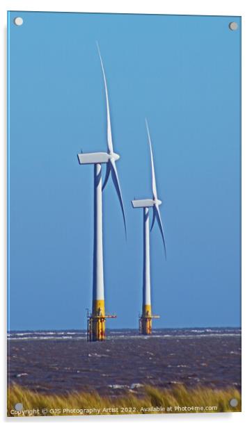 Wind Turbines in Choppy Seas Acrylic by GJS Photography Artist