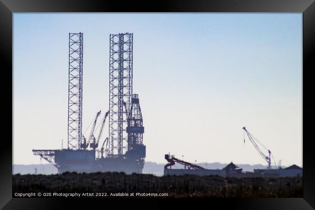 Drill Rig Slide and Cranes Framed Print by GJS Photography Artist