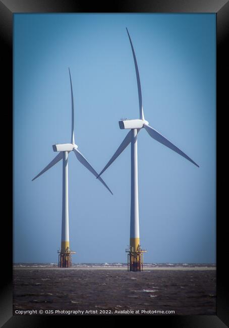 Wind Turbines at the Sandbank Framed Print by GJS Photography Artist
