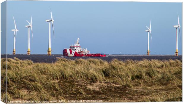 Rescue Ship Passing Wind Turbines Canvas Print by GJS Photography Artist