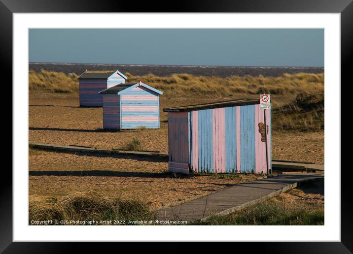 Stripy Beech Huts  Framed Mounted Print by GJS Photography Artist
