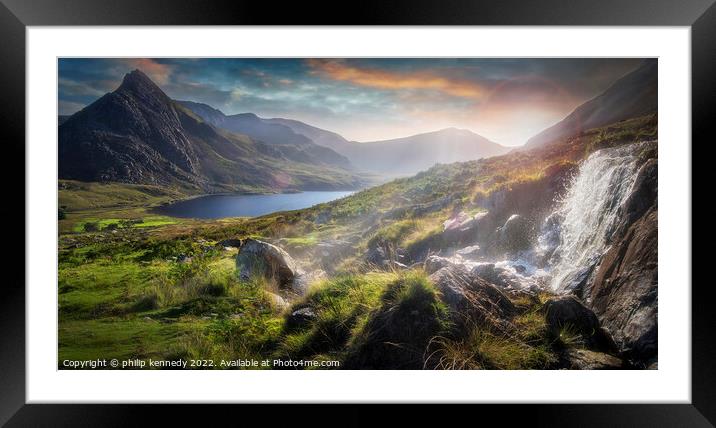Tryfan & The Ogwen valley at sunset Framed Mounted Print by philip kennedy