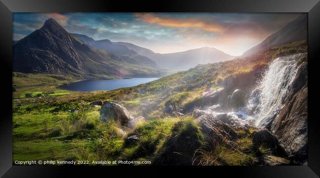 Tryfan & The Ogwen valley at sunset Framed Print by philip kennedy