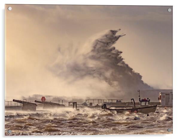 Storm Eunice Hits Lyme Regis (1) Acrylic by Philip Hodges aFIAP ,