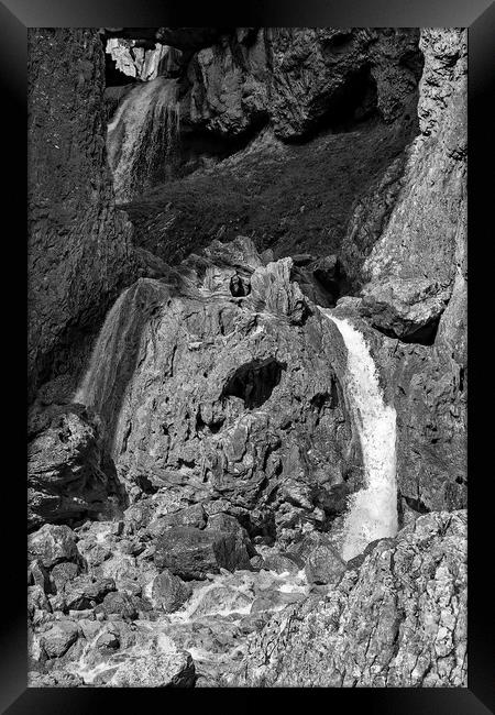Gordale Scar Waterfall (Mono) Framed Print by Joyce Storey