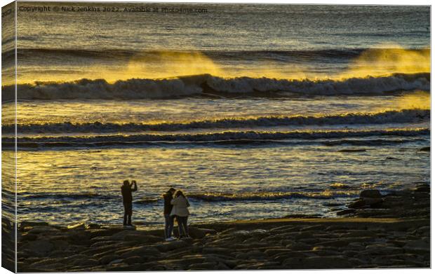 Backlit Waves Ogmore by Sea South Wales  Canvas Print by Nick Jenkins