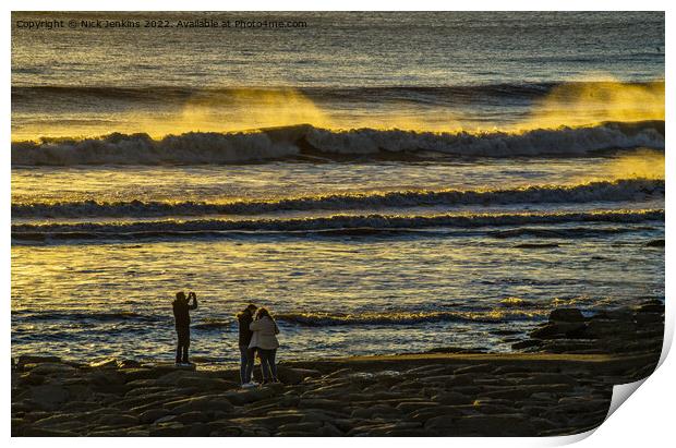 Backlit Waves Ogmore by Sea South Wales  Print by Nick Jenkins