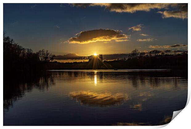 Sunset behind Ely Cathedral, from Roswell Pits, 6th March 2022 Print by Andrew Sharpe