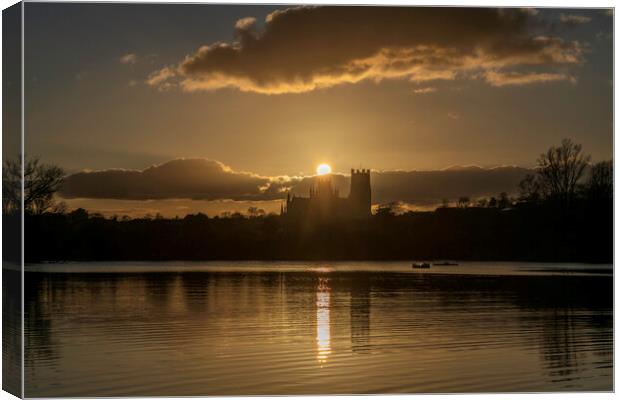 Sunset behind Ely Cathedral, from Roswell Pits, 6th March 2022 Canvas Print by Andrew Sharpe