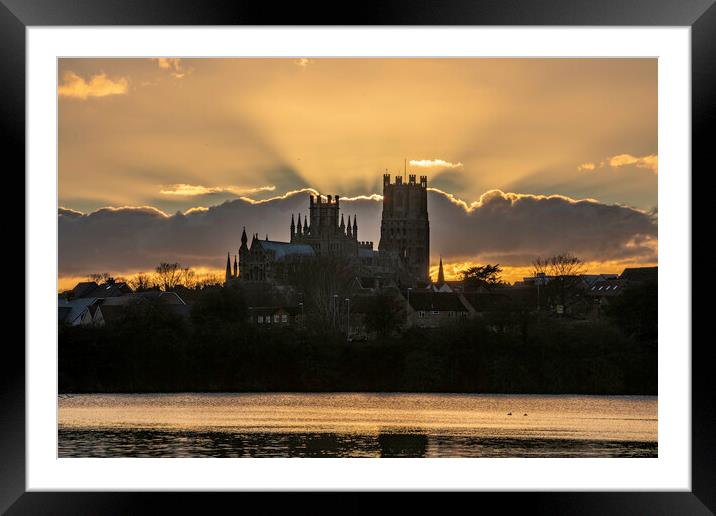 Sunset behind Ely Cathedral, from Roswell Pits, 6th March 2022 Framed Mounted Print by Andrew Sharpe