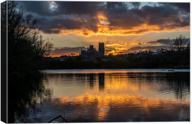 Sunset behind Ely Cathedral, from Roswell Pits, 6th March 2022 Canvas Print by Andrew Sharpe