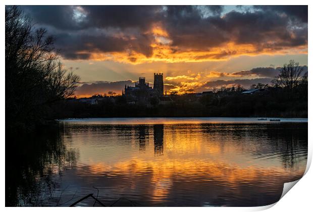 Sunset behind Ely Cathedral, from Roswell Pits, 6th March 2022 Print by Andrew Sharpe