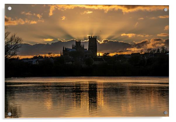 Sunset behind Ely Cathedral, from Roswell Pits, 6th March 2022 Acrylic by Andrew Sharpe