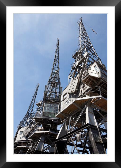 Three historic dockside cranes - Bristol Framed Mounted Print by Gordon Dixon