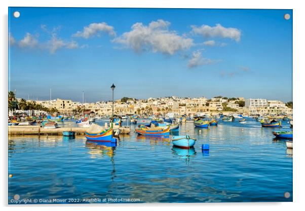 Marsaxlokk traditional boats Malta Acrylic by Diana Mower