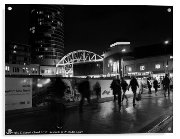 Birmingham city at night Acrylic by Stuart Chard