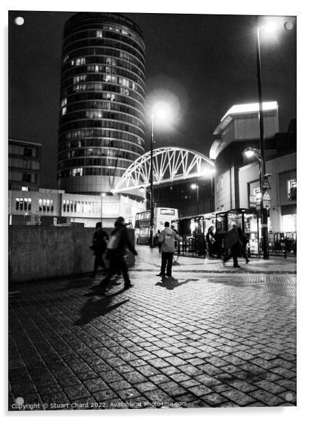 Birmingham city at night Acrylic by Stuart Chard