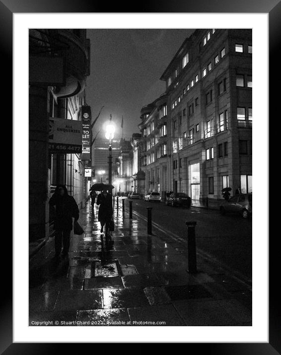 Birmingham street at night Framed Mounted Print by Stuart Chard