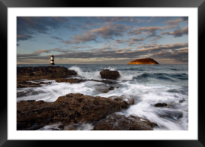 Trwyn Du lighthouse and Puffin Island Framed Mounted Print by Dave Urwin