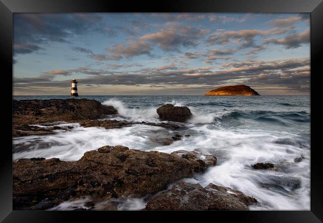 Trwyn Du lighthouse and Puffin Island Framed Print by Dave Urwin